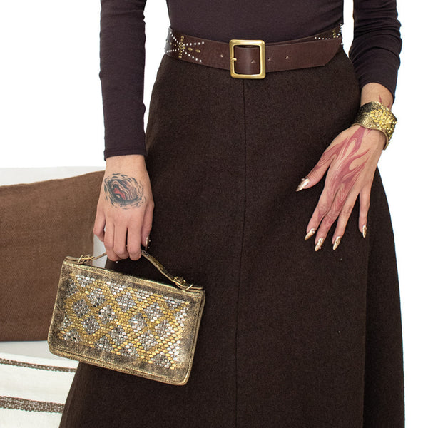 Calleen Cordero Zena Snake Clutch- Messenger Black Belmont W/ Brass & Nickel Art