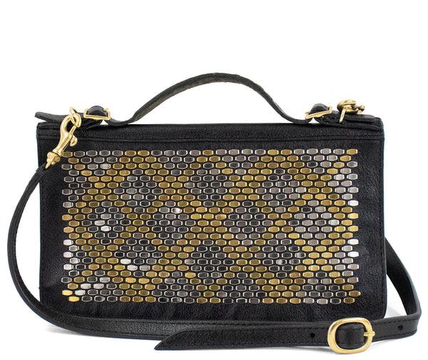 calleen cordero Zena Snake Clutch- Messenger Black Belmont w/ Brass & Nickel Art