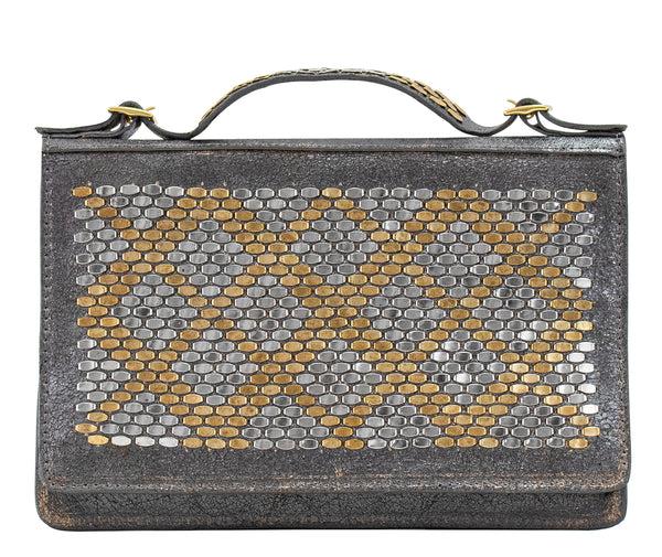 Calleen Cordero Zena Snake Clutch Wallet Gold Pearl Cracked W/ Brass & Nickel