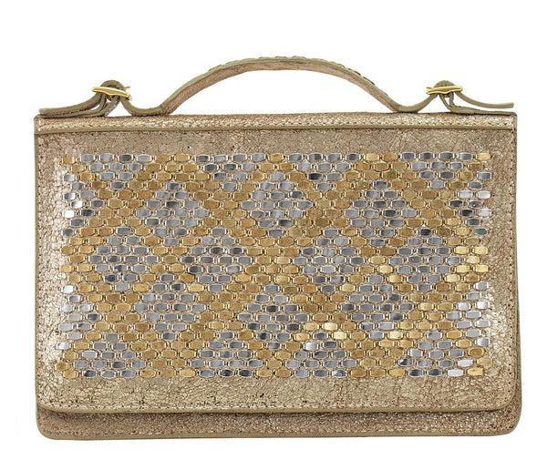 calleen cordero Zena Snake Clutch Wallet Gold Pearl Cracked w/ Brass & Nickel