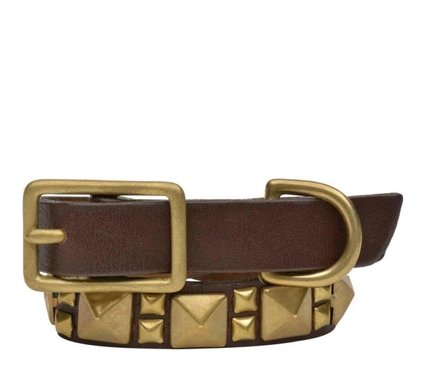 calleen cordero Zumo 12" Dog Collars Dark Brown Leather w/ Brass Art