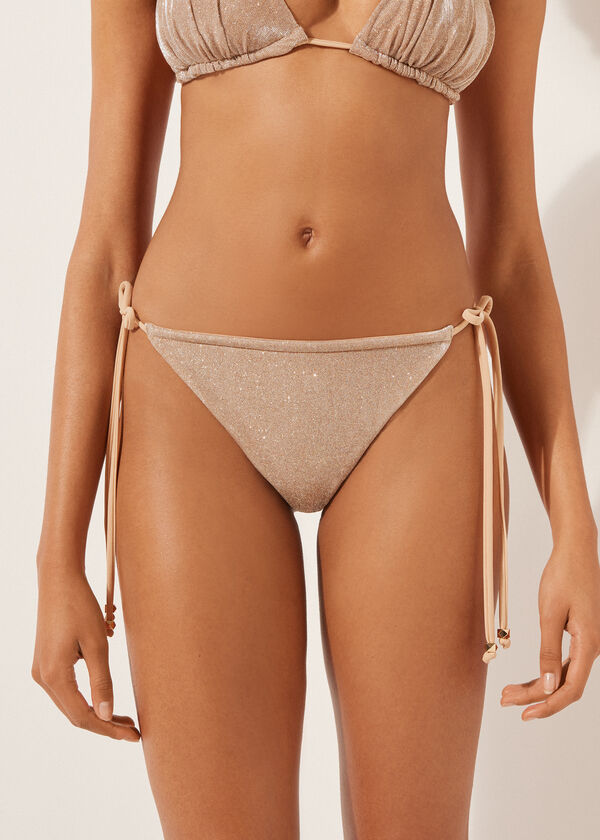 calzedonia Brazilian String Swimsuit Bottoms Golden Glitter