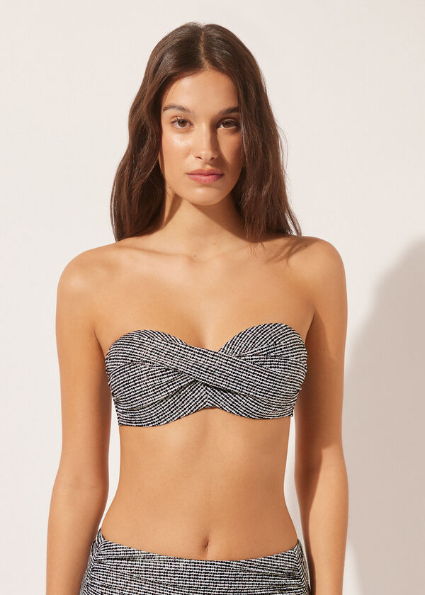 calzedonia Bandeau Swimsuit Top Black Dots