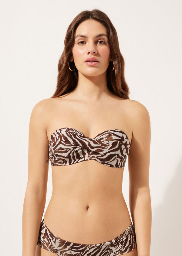 calzedonia Bandeau Swimsuit Top Brown Zebra