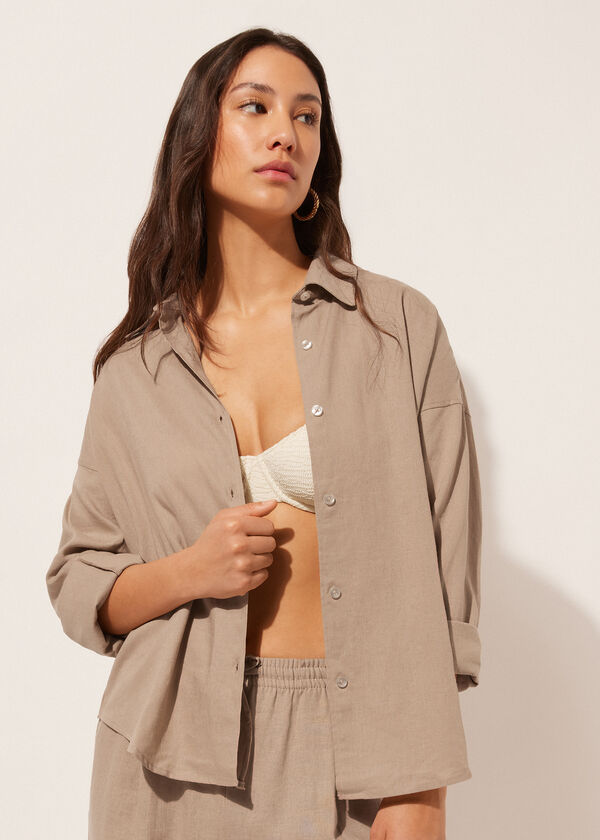 Calzedonia Cropped Linen And Viscose Shirt