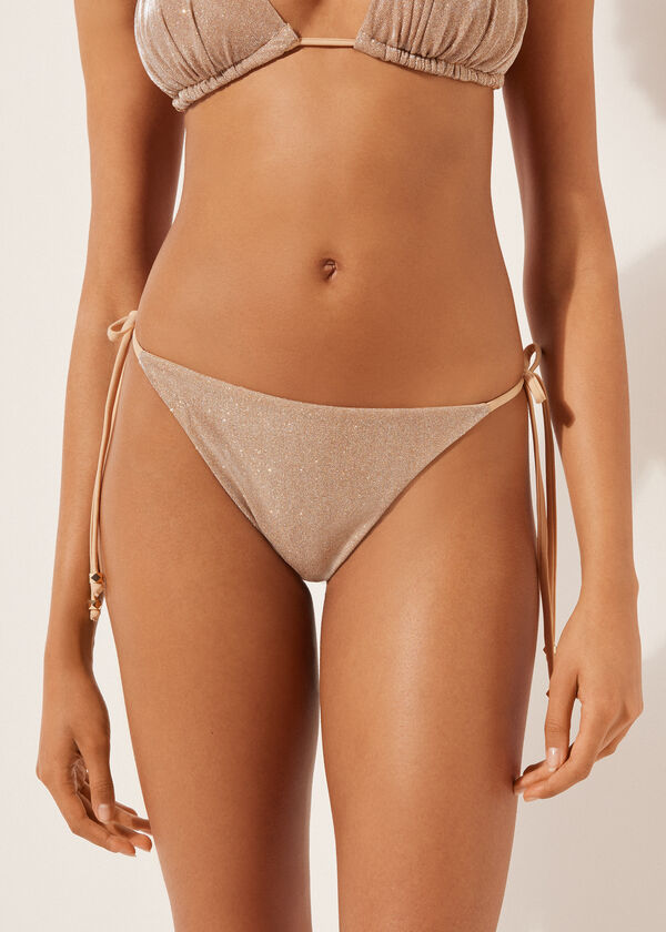 calzedonia Thong Bikini Bottoms Golden Glitter