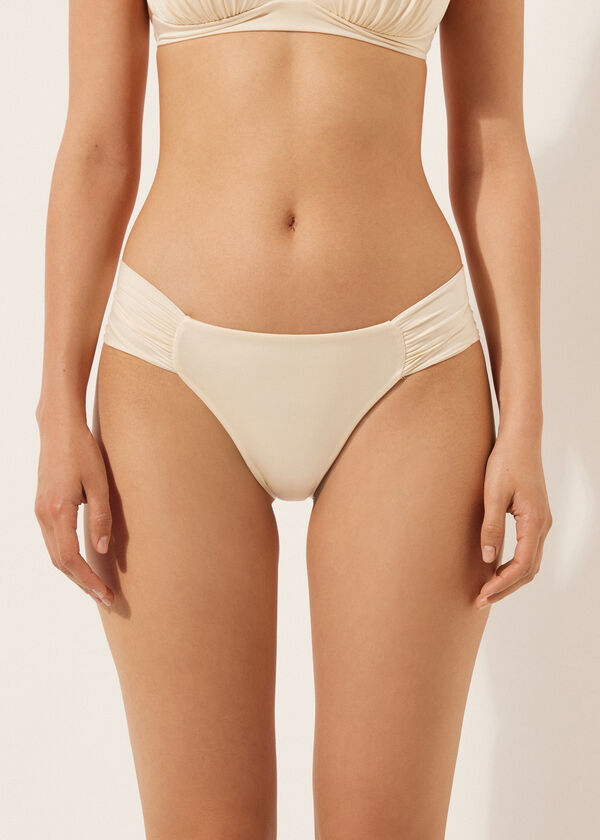 calzedonia Draped Brazilian Swimsuit Bottom Shiny Satin