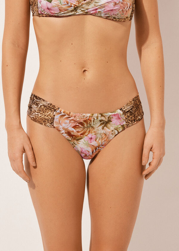 calzedonia Draped Brazilian Swimsuit Bottoms Wild Tropics