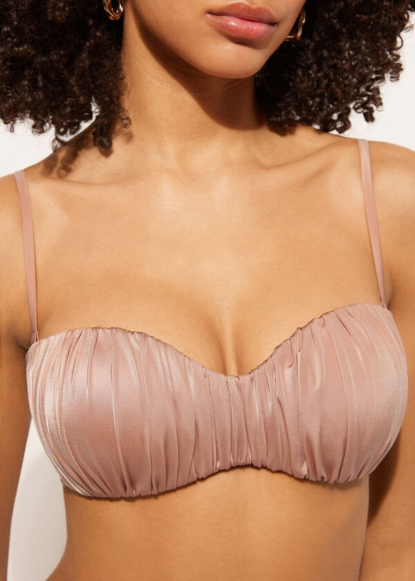 Calzedonia Graduated Padded Bandeau Swimsuit Top Shiny Satin