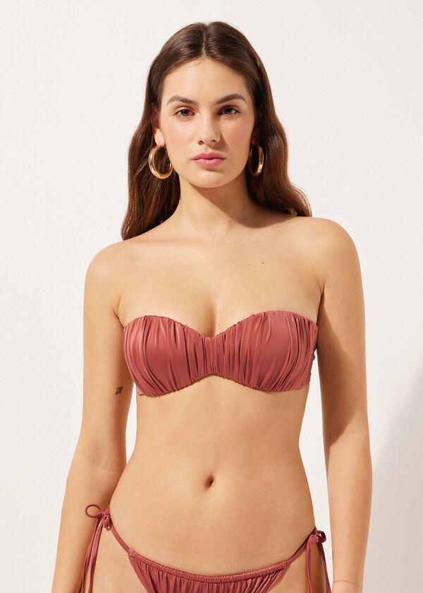 calzedonia Graduated Padded Bandeau Swimsuit Top Shiny Satin