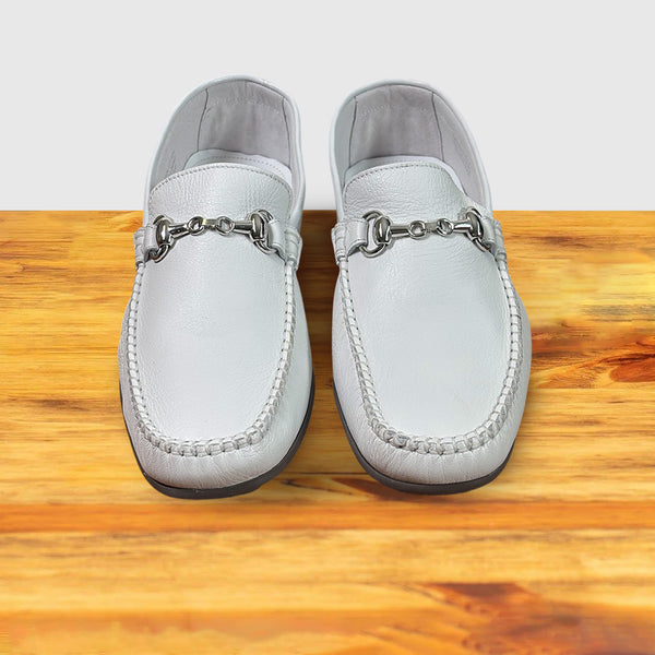 Calzoleria Toscana 2444 Calzoleria Toscana Deer Skin Horsebit Driver White