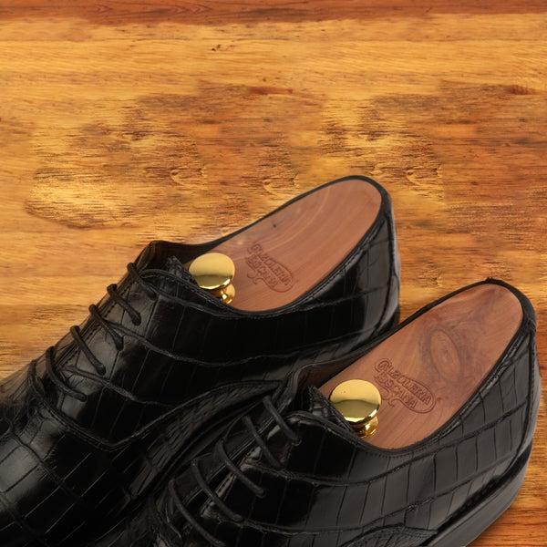 Calzoleria Toscana 6153 Calzoleria Toscana Dip-Dyed Men's Nile Crocodile Lace-Up Black