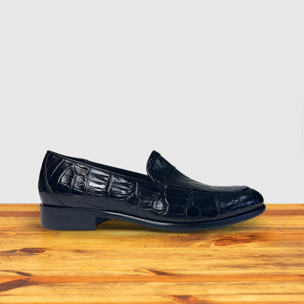 calzoleria toscana Calzoleria Toscana Penta Dip-Dyed Wholecut Crocodile Loafer Black