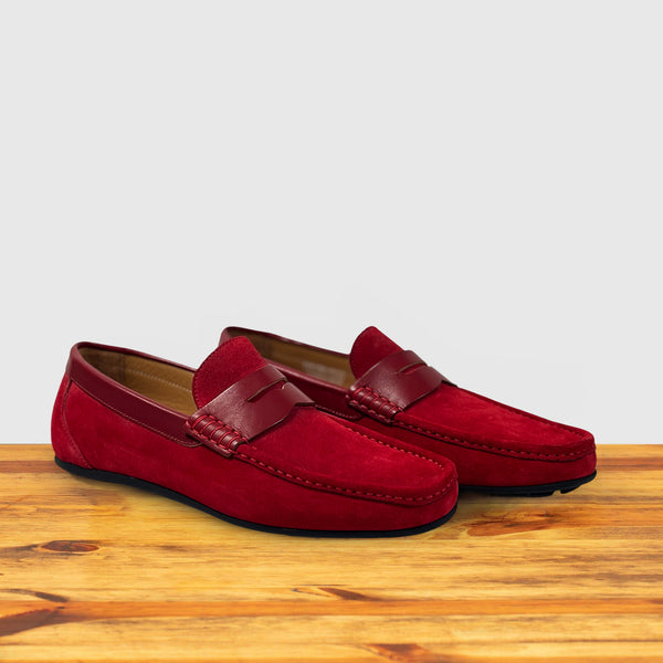 Calzoleria Toscana Calzoleria Toscana Zula Velour Suede/Leather Penny Loafer Red
