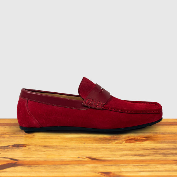 calzoleria toscana Calzoleria Toscana Zula Velour Suede/Leather Penny Loafer Red