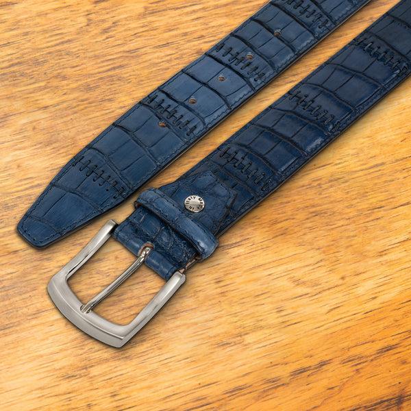 Calzoleria Toscana ETNA Calzoleria Toscana Genuine Stitched Crocodile Belt Denim Blue