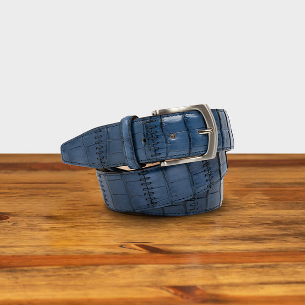 calzoleria toscana ETNA Calzoleria Toscana Genuine Stitched Crocodile Belt Denim Blue