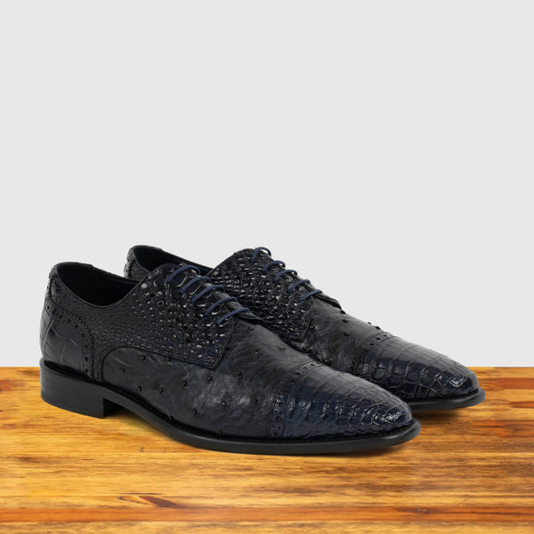 Calzoleria Toscana Ripi Calzoleria Toscana Baby Alligator/Ostrich Quill Cap Toe Navy Blue