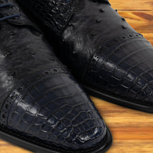 Calzoleria Toscana Ripi Calzoleria Toscana Baby Alligator/Ostrich Quill Cap Toe Navy Blue