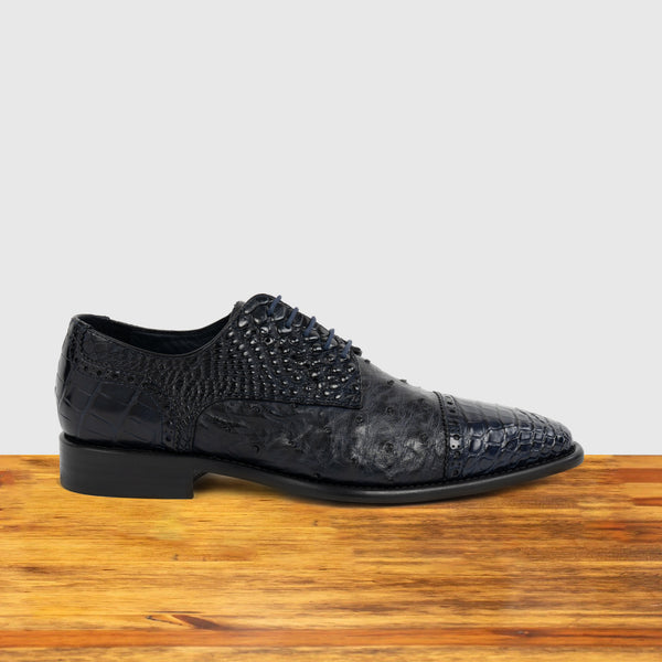 calzoleria toscana Ripi Calzoleria Toscana Baby Alligator/Ostrich Quill Cap Toe Navy Blue
