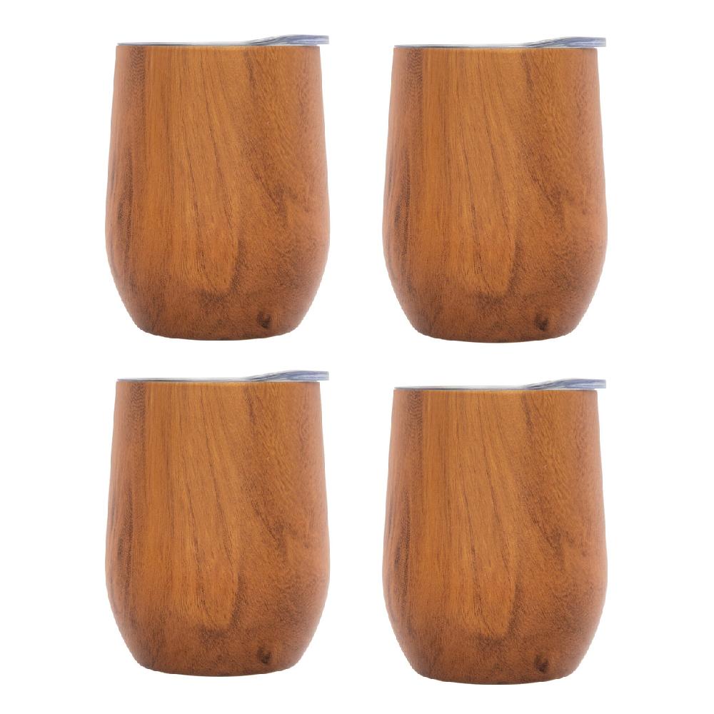 cambridge silversmiths 12 Oz Insulated Woodgrain Wine Tumblers Set Of 4
