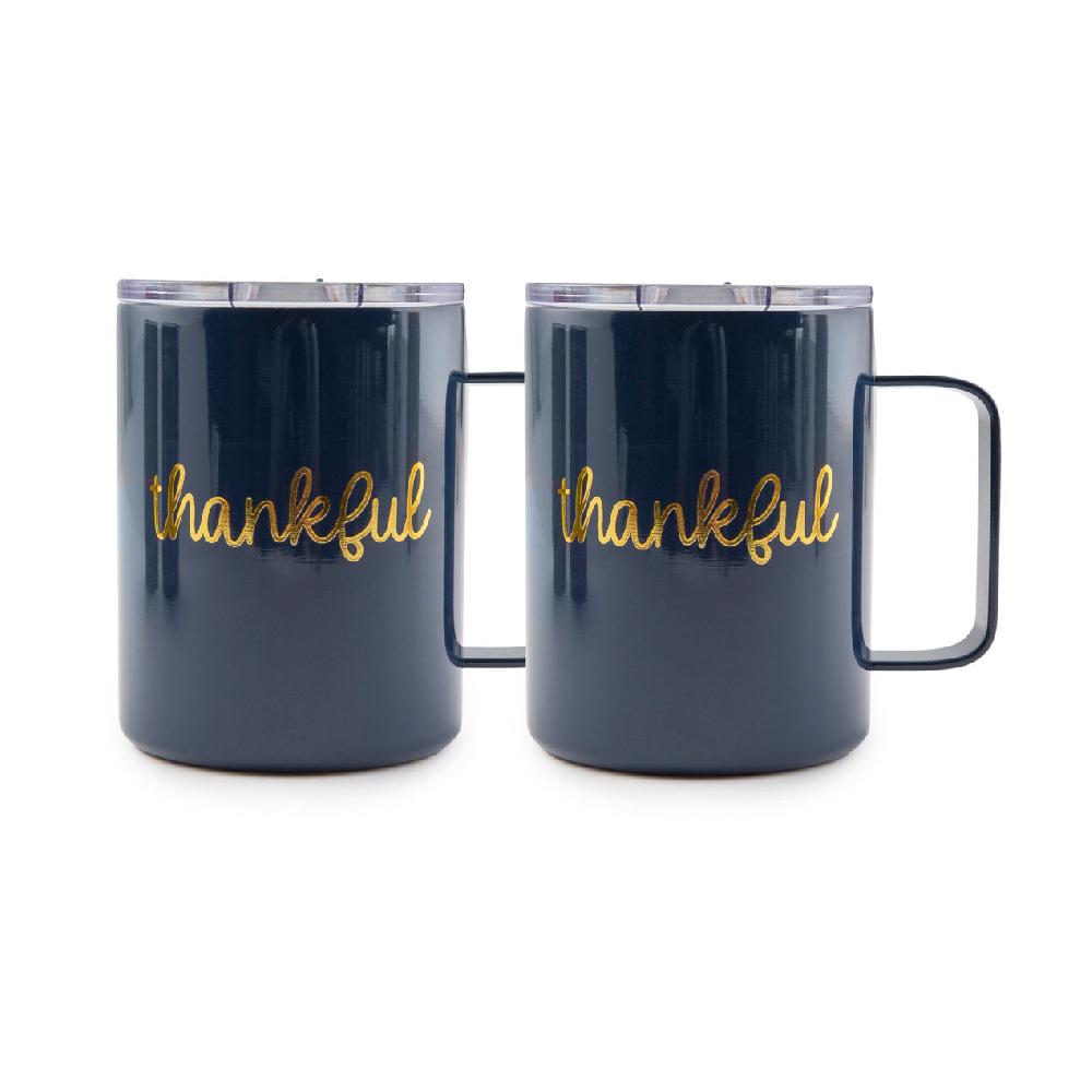 cambridge silversmiths 16 Oz Navy Thankful Coffee Mugs Set of 2