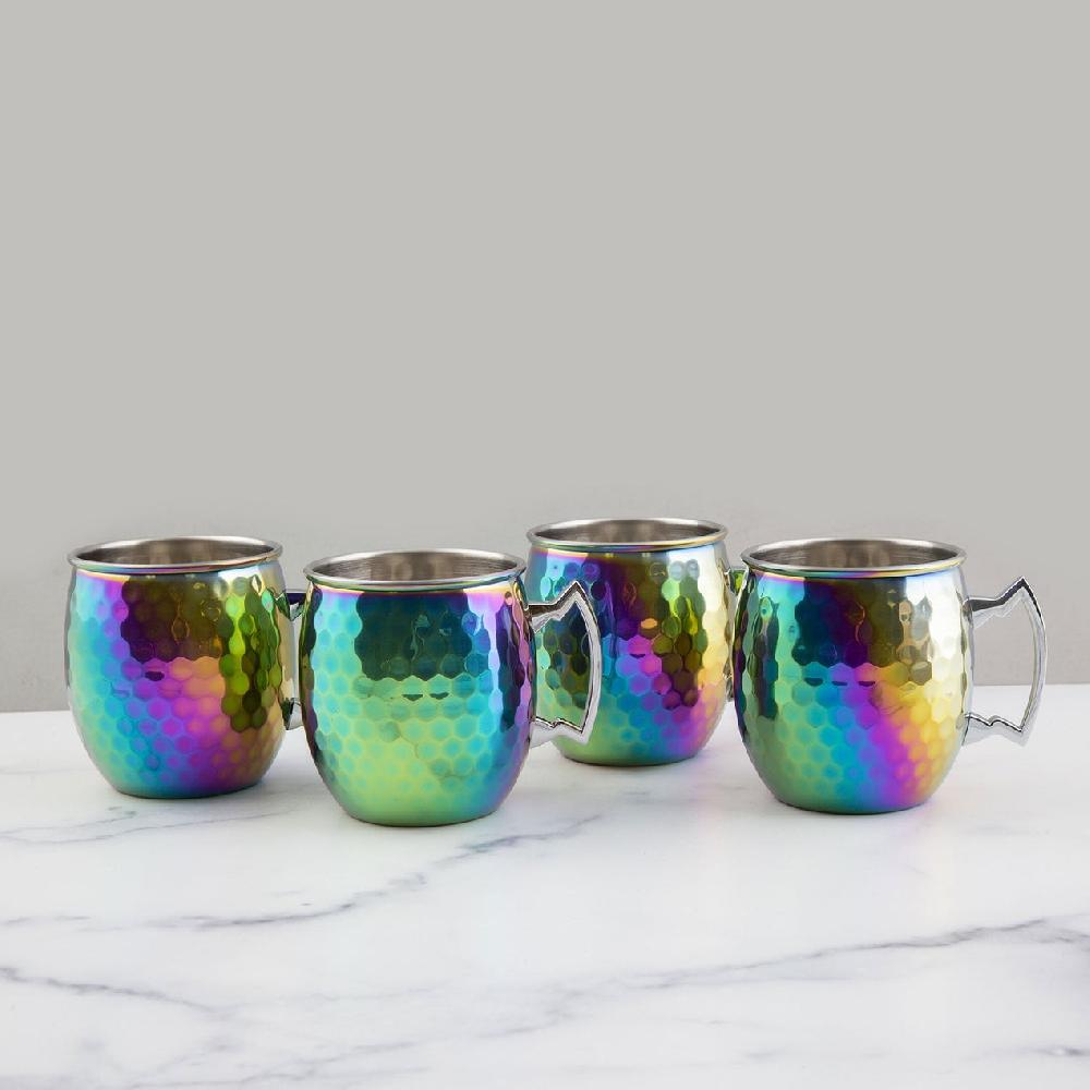 cambridge silversmiths 20 Oz Hammered Rainbow Moscow Mule Mugs Set Of 4
