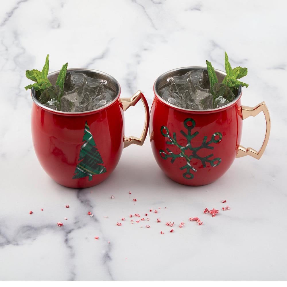 Cambridge Silversmiths 20 Oz Red Christmas Moscow Mule Mugs Set Of 2