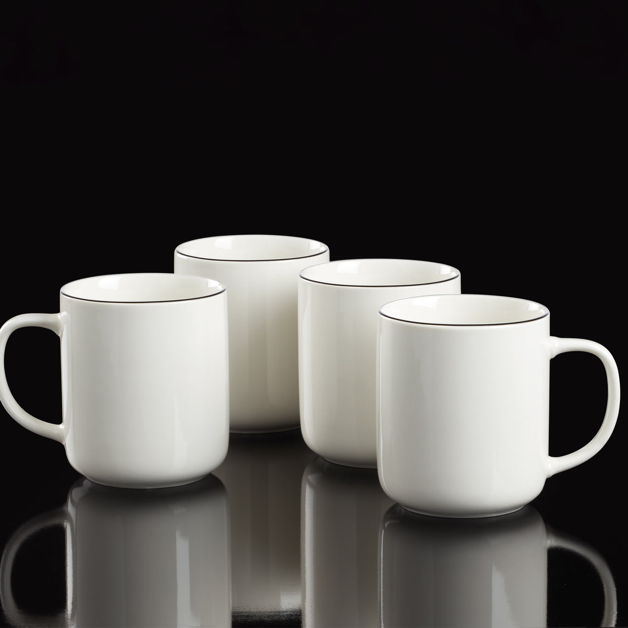 Cambridge Silversmiths 24 Seven Black Rim Mugs Set Of 4