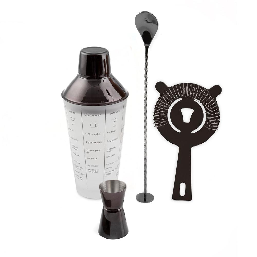 cambridge silversmiths 4-Piece Black Mixology Shaker Tool Set