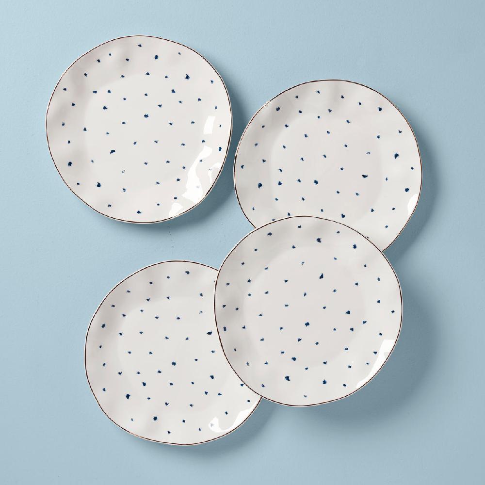 cambridge silversmiths Blue Bay Dots 4-Piece Dinner Plate Set
