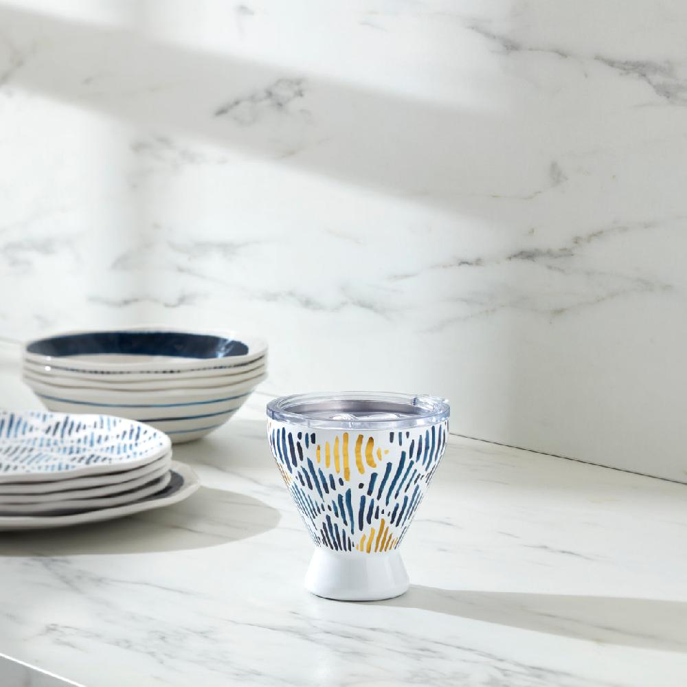 Cambridge Silversmiths Blue Bay Ikat Pattern Stainless Steel Cocktail Tumbler