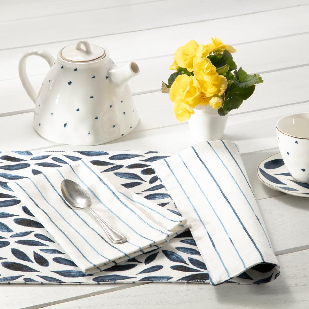 Cambridge Silversmiths Blue Bay Leaf/Stripe Reversible Placemat
