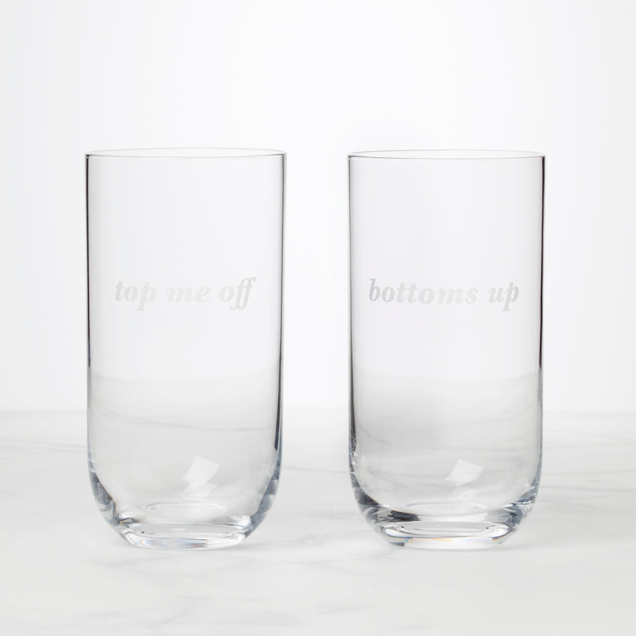 cambridge silversmiths Bottoms Up & Top Me Off Hiball Glasses Set of 2