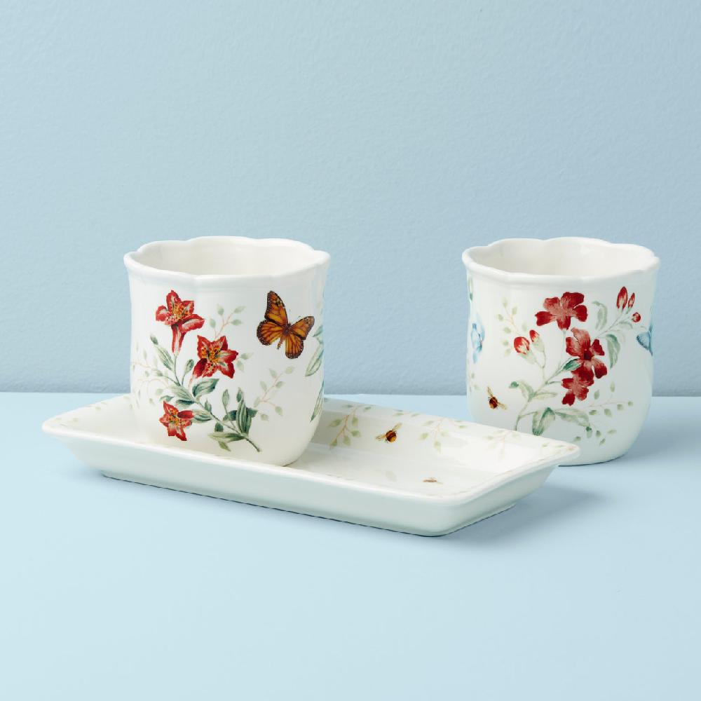 Cambridge Silversmiths Butterfly Meadow 3-Piece Herb Pots & Tray Set