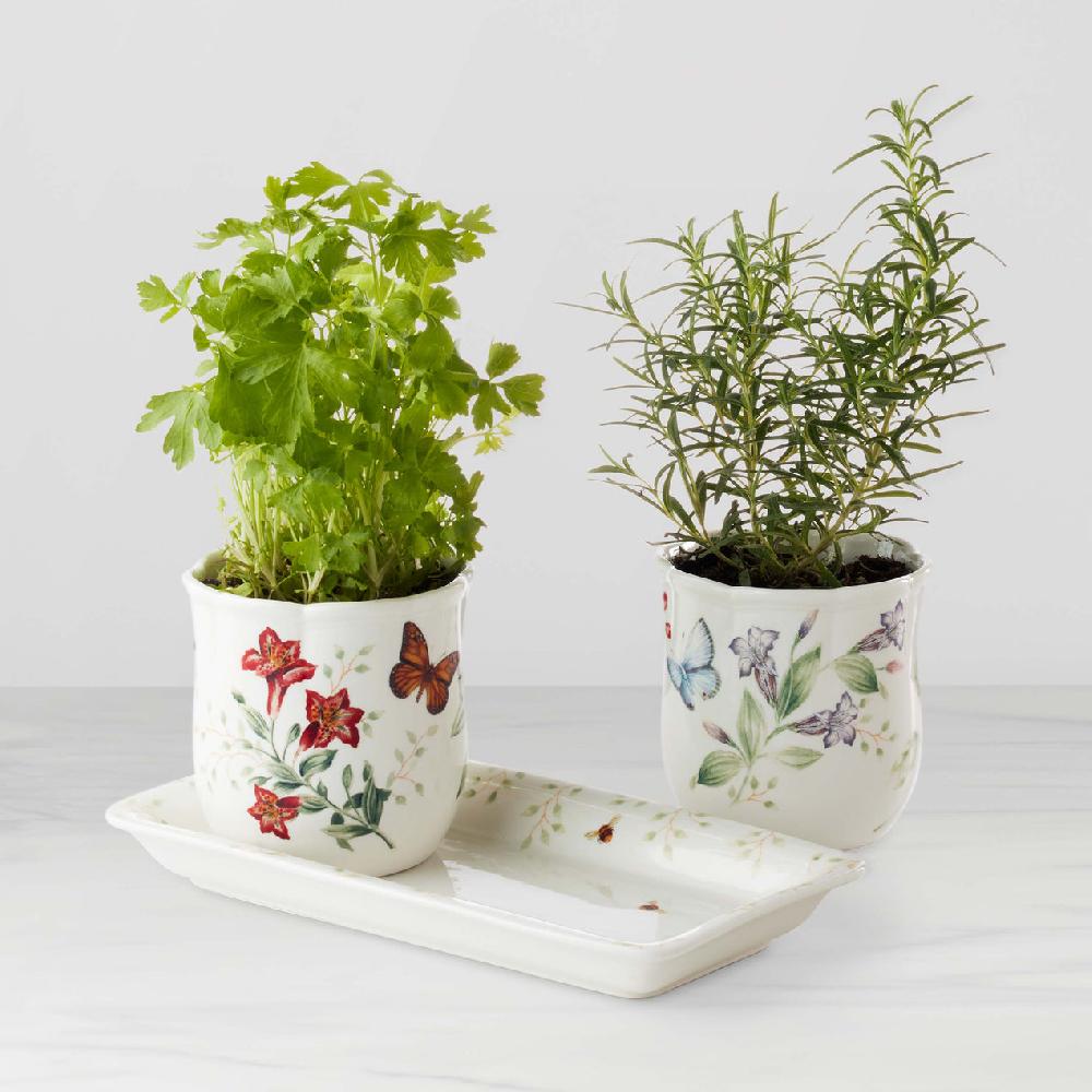 cambridge silversmiths Butterfly Meadow 3-Piece Herb Pots & Tray Set