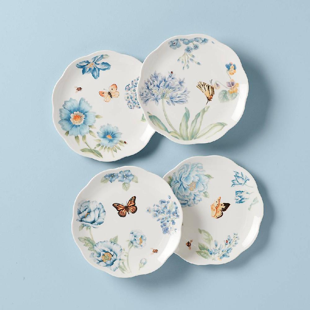 cambridge silversmiths Butterfly Meadow Blue 4-Piece Dessert Plate Set