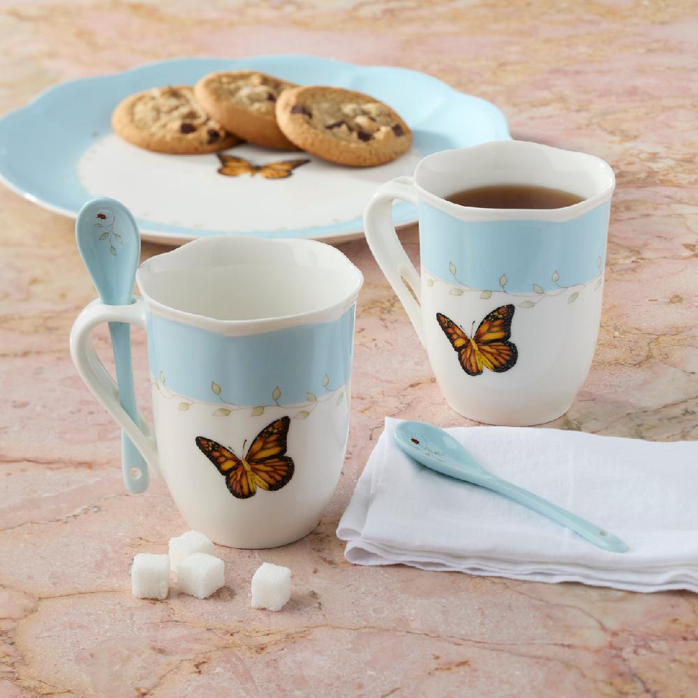 Cambridge Silversmiths Butterfly Meadow Color Mug With Spoon Set Of 8
