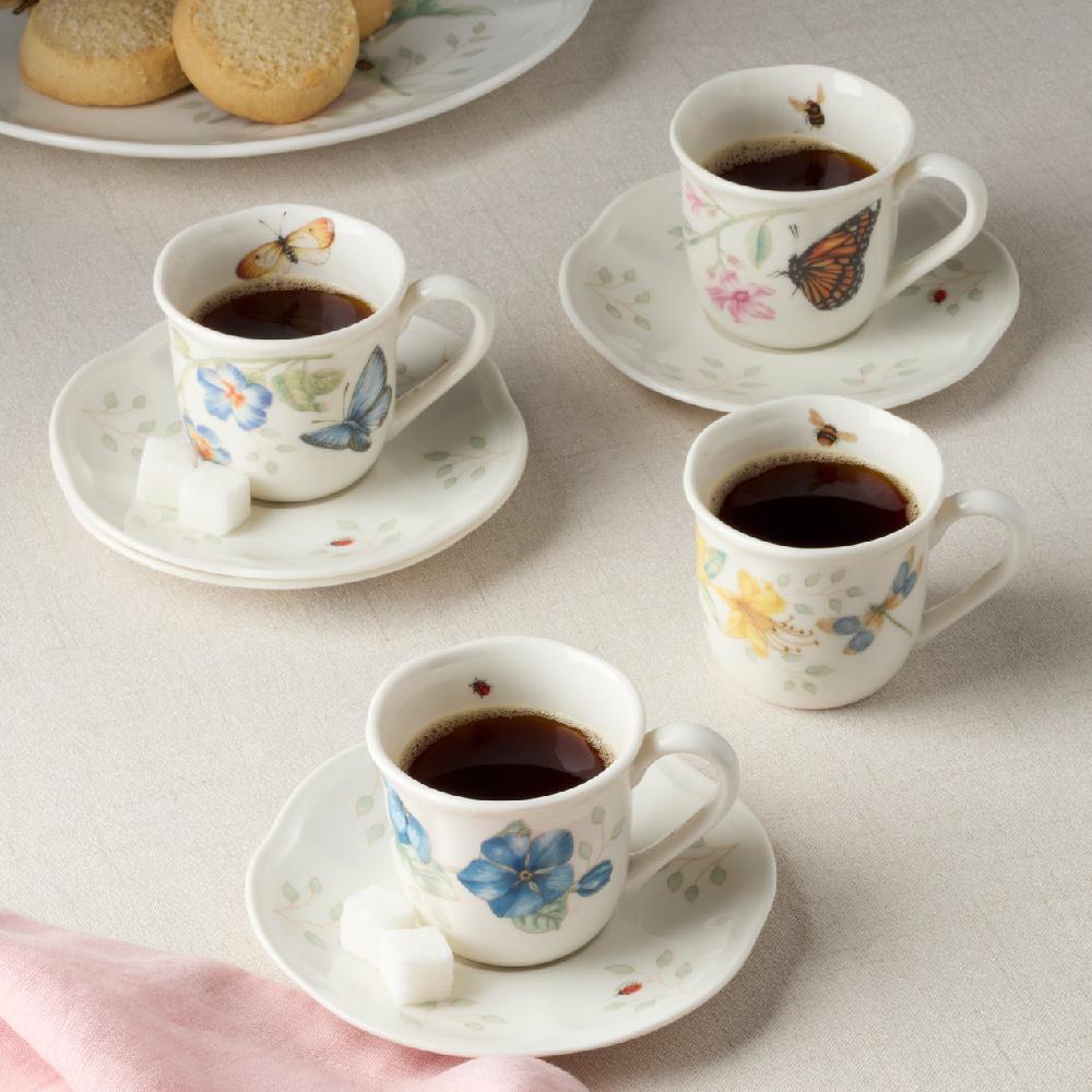 Cambridge Silversmiths Butterfly Meadow Espresso Cup & Saucer Set Of 4