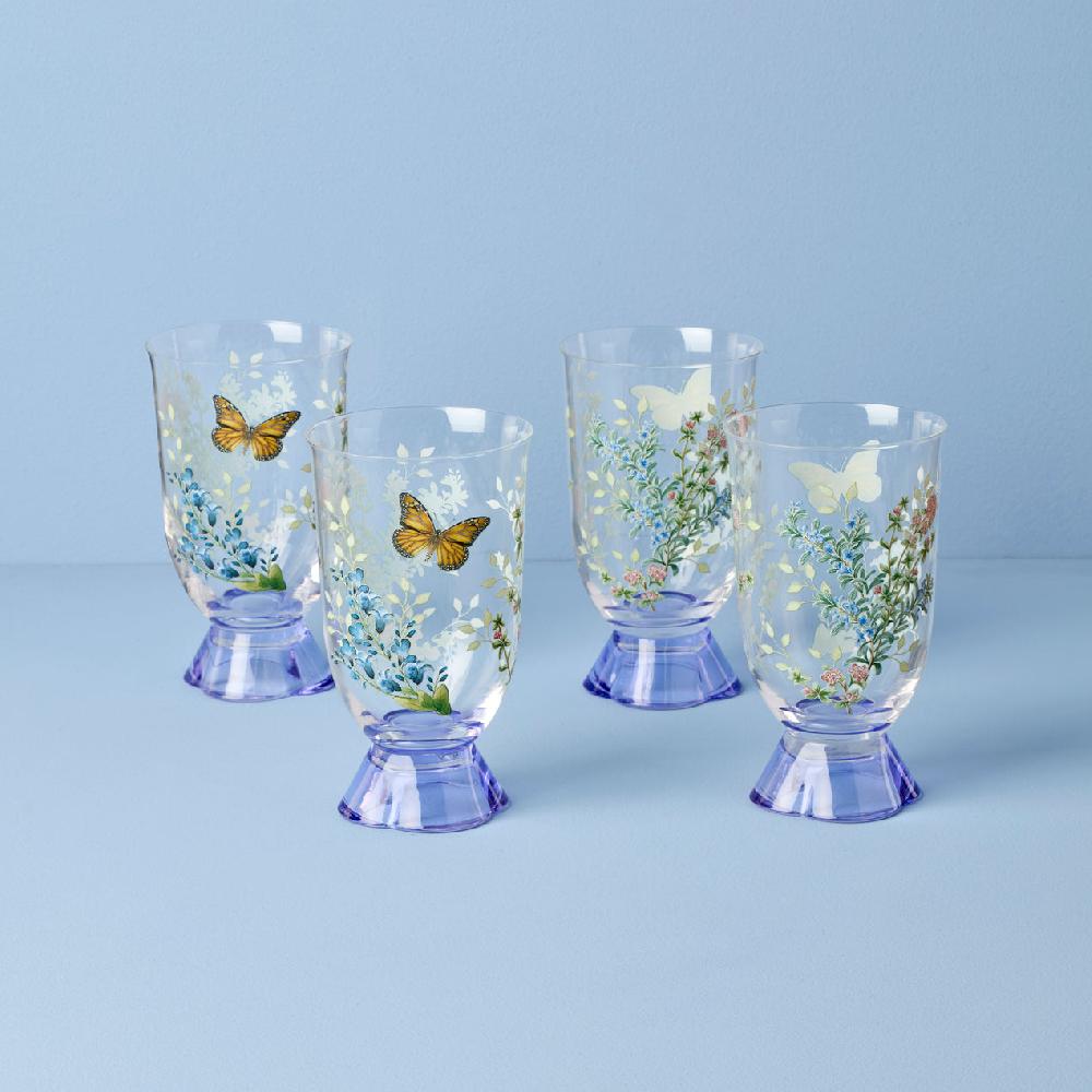 Cambridge Silversmiths Butterfly Meadow Herbs Tall Tumblers Set Of 4
