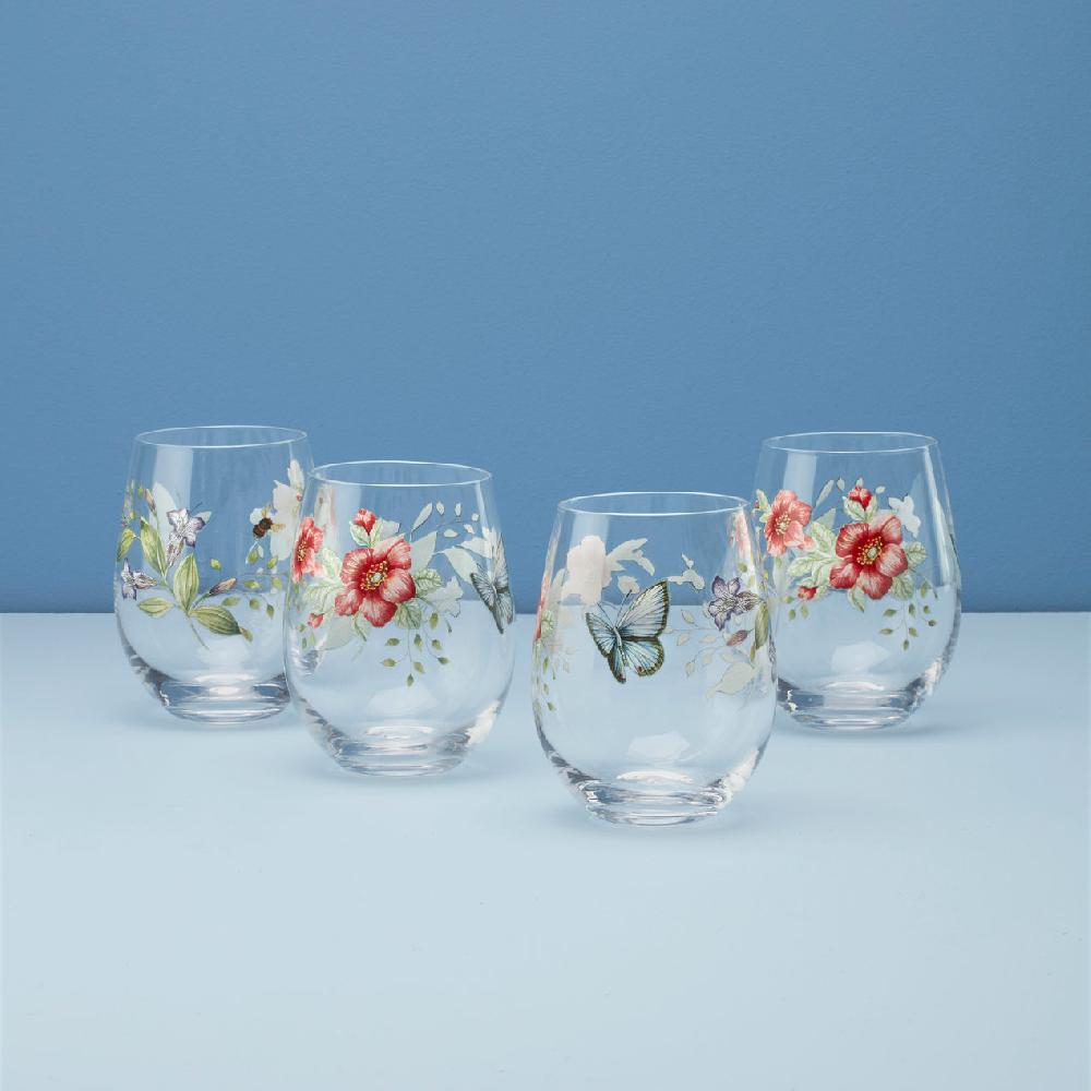 cambridge silversmiths Butterfly Meadow Stemless Wine Glasses Set of 4