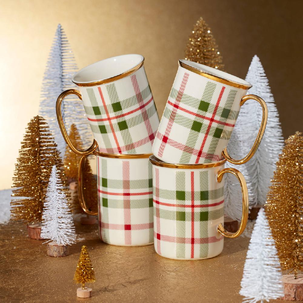 Cambridge Silversmiths Holiday Plaid Mugs Set Of 4