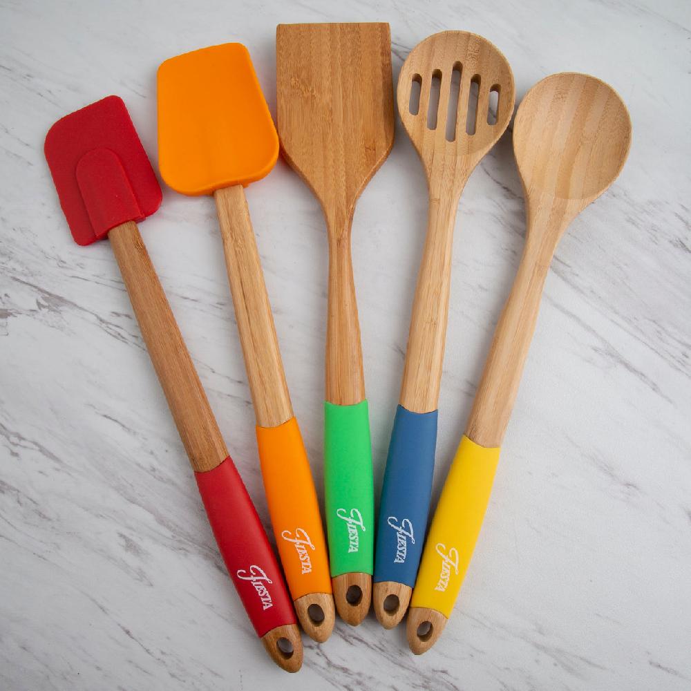 Cambridge Silversmiths Fiesta Bamboo 5-Piece Silicone Utensil Set