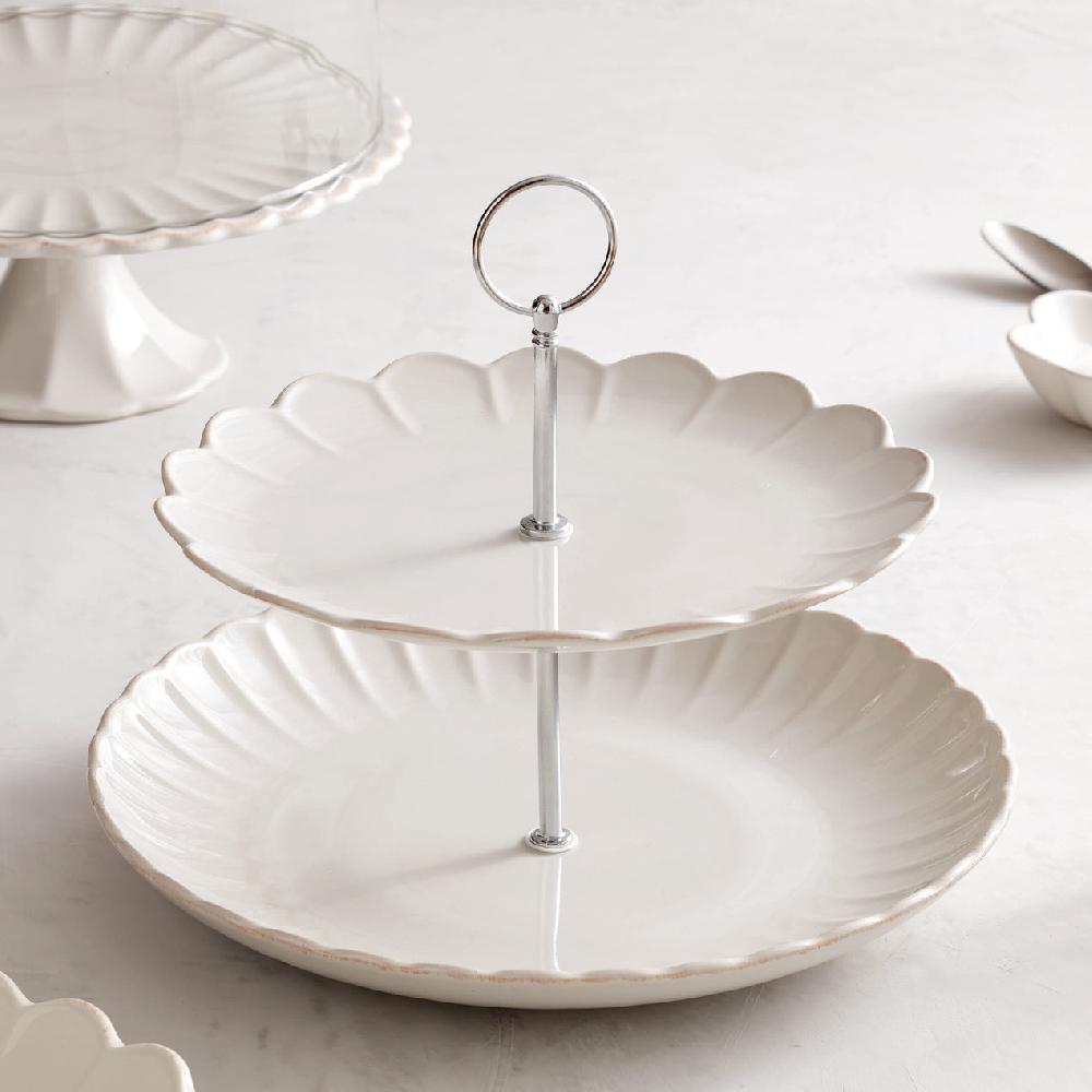 Cambridge Silversmiths French Perle Scallop White 2-Tier Server