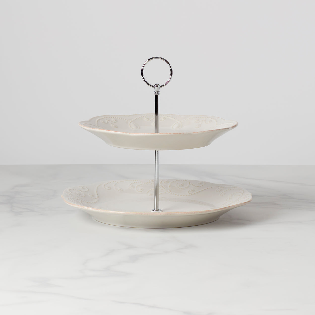 cambridge silversmiths French Perle White 2-Tiered Server