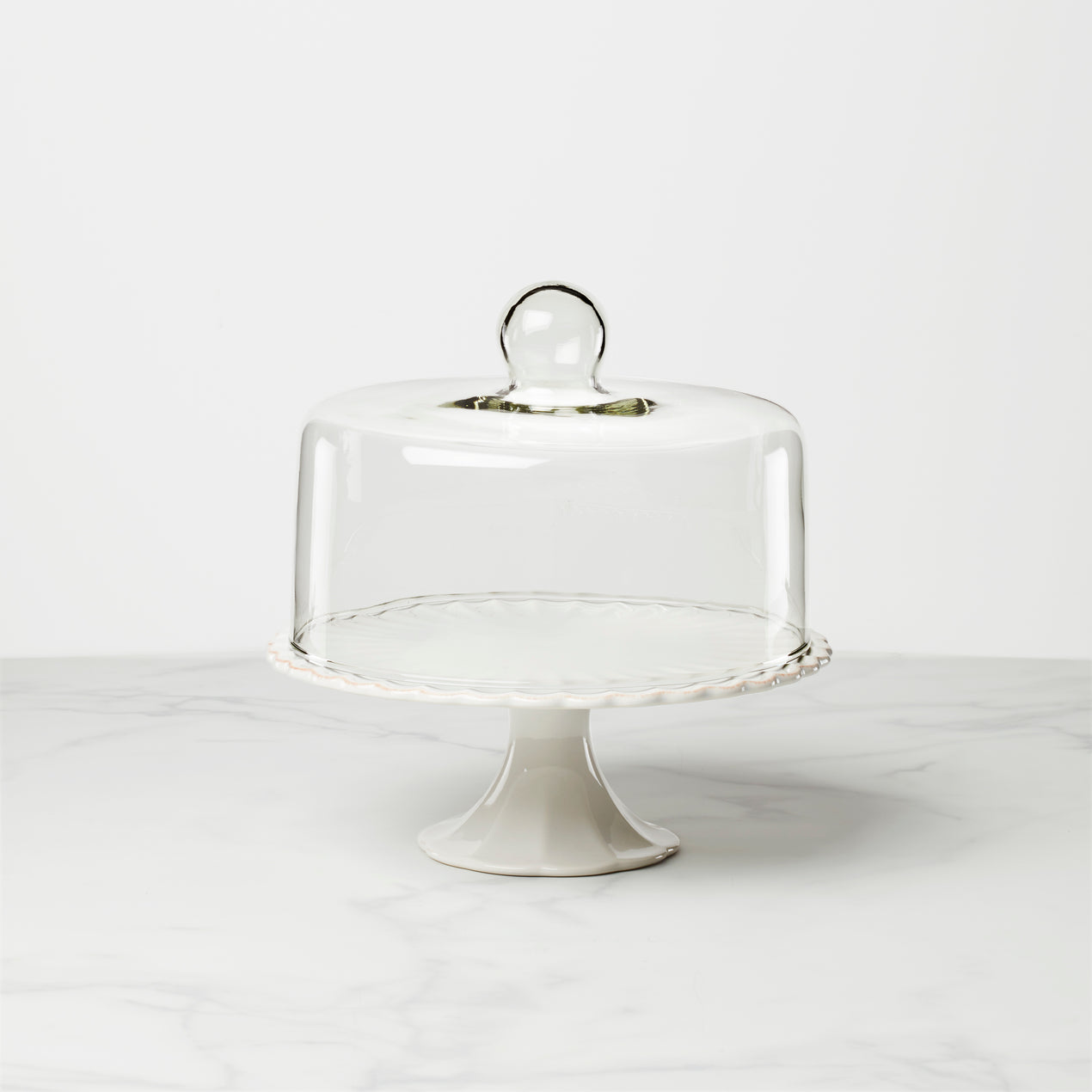 cambridge silversmiths French Perle White Cake Plate with Dome