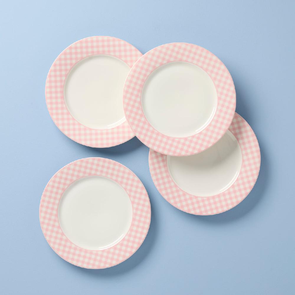 cambridge silversmiths Gingham Dinner Plates Set of 4 Pink