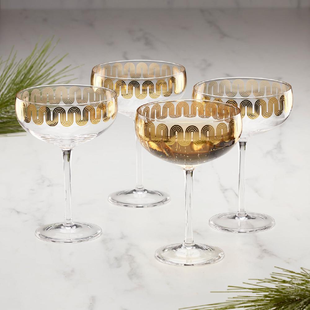 Cambridge Silversmiths Gold Decal Coupe Glasses Set Of 4