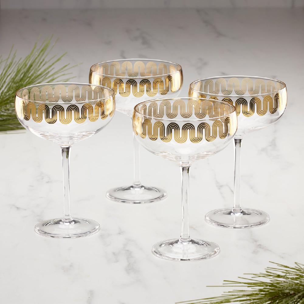 cambridge silversmiths Gold Decal Coupe Glasses Set of 4