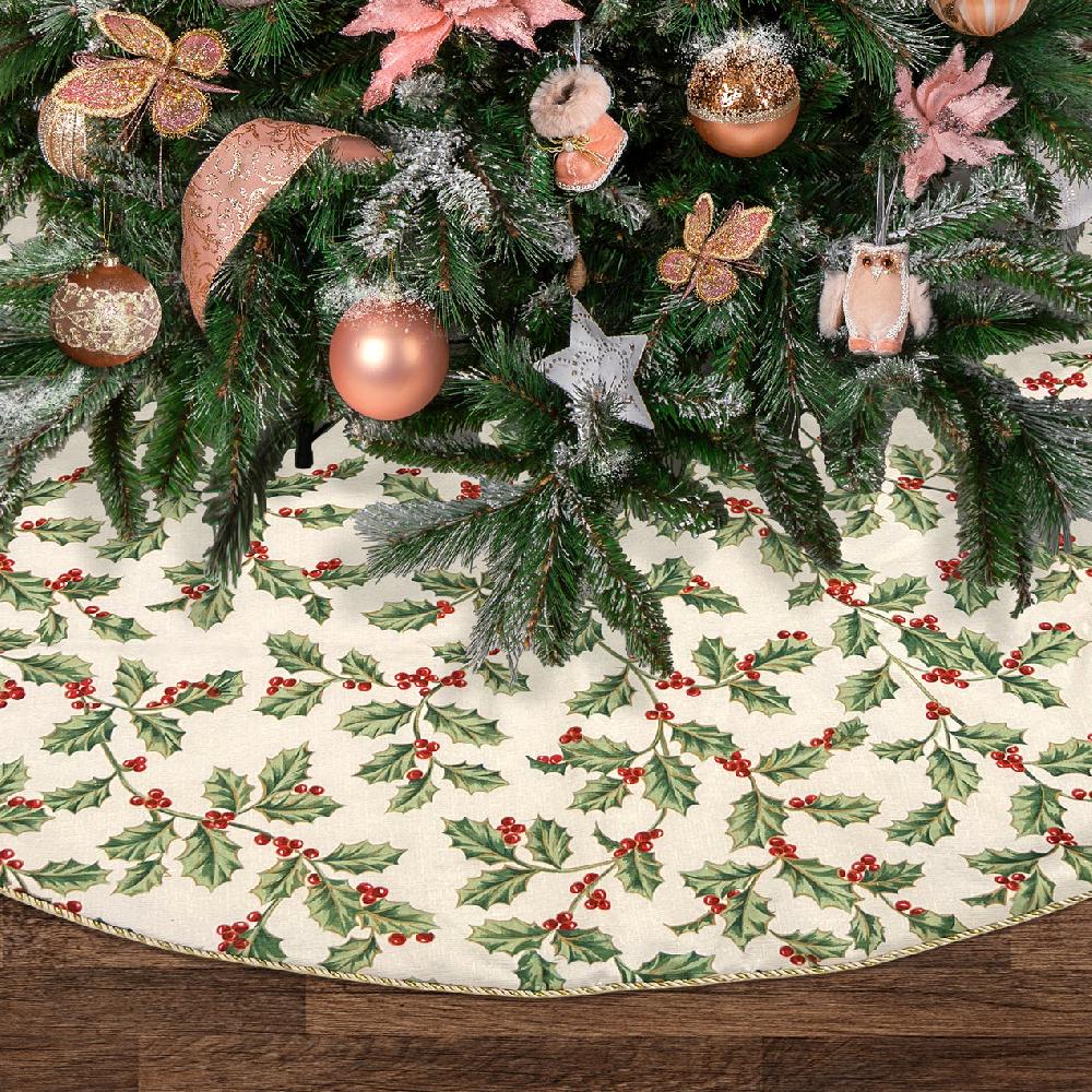 Cambridge Silversmiths Golden Holly Holiday Tree Skirt